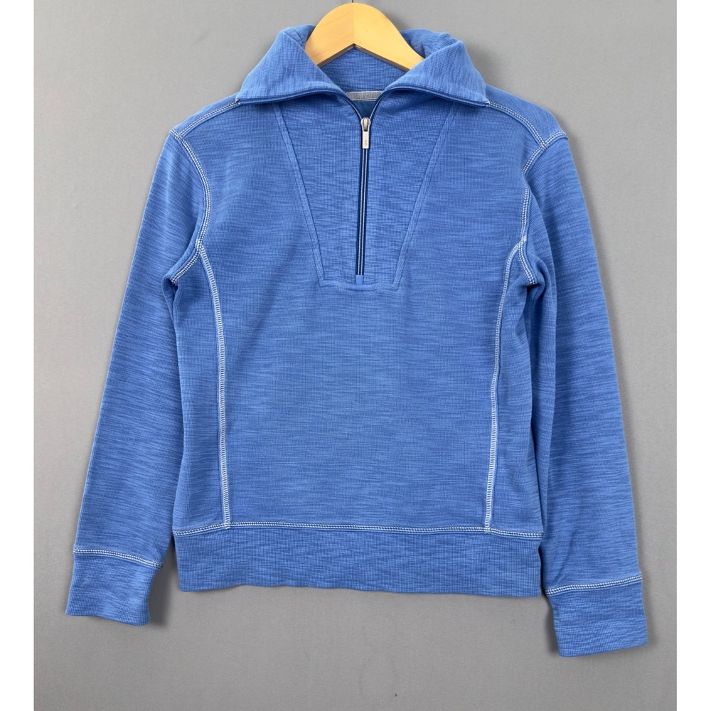 Tommy Bahama Womens Blue Slub Knit Half‎ Zip Pullover Sweater Pineapple Logo